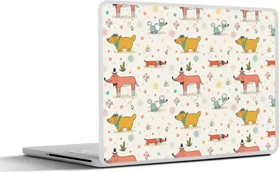 Produktbild von MuchoWow® Laptop Aufkleber Sticker Cover Hund - Dackel - Blumen 25x18 cm - Laptop-Deko