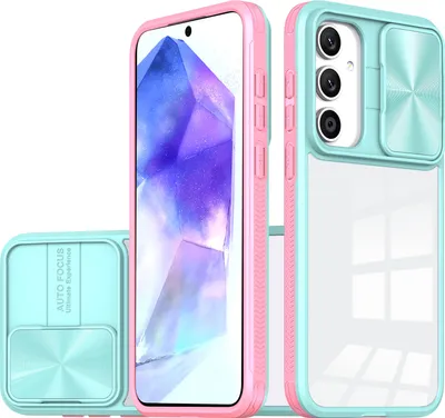 Produktbild von Hülle für Samsung Galaxy A55 Transparent TPU Bumper Schutzhülle mit Schiebe Kamera Schutz Hellblau