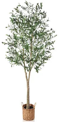 Image de Olivier artificiel, 150 cm de haut, plante réaliste avec pot tressé, olivier artificiel pour la décoration du salon, de la chambre, du bureau et du jardin.