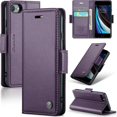 Image de iPhone SE 2020 Housse, étui en cuir portefeuille porte-carte avec fonction stand pour iPhone 8 / 7 / 6s / 6 / iPhone SE 2020/2022 Violet