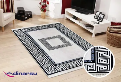 Produktbild von Dinarsu Waschbarer Teppich 1022-Black 4mm 6x Größen Läufer Schwarz : 140x200 cm (Oval)