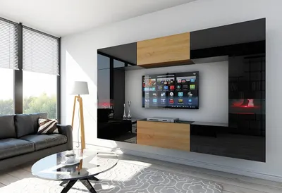 Produktbild von Furnitech Wohnwand Wohnzimmer - Wohnzimmer Möbel mit LED Blau - Hängend Wohnwand Modern - Regale und TV Schrank (Future C29-HGM-BD-48 1A)