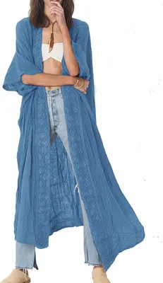 Produktbild von Langer, böhmischer Kimono-Kaftan für Damen, Einheitsgröße, geeignet als Strandkleid oder Loungewear