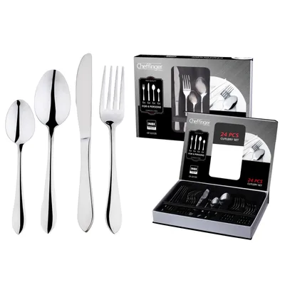 Obrázek produktu pro Cheffinger, 24dílná sada příborů pro 6 osob Elegantní design, stříbrná barva