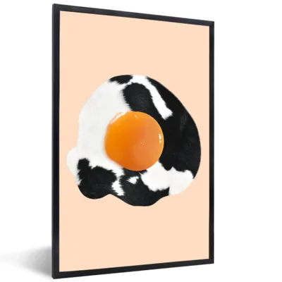 Produktbild von MuchoWow® Gerahmtes Poster Ei - Lebensmittel - Kuhdruck - Tiere 40x60 cm - Poster mit Schwarzem Bilderrahmen Wandposter Rahmen Foto Bilder - Papierdruck - Wandbilder