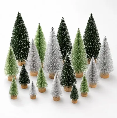 Produktbild von Künstlicher Weihnachtsbaum Set 18 Stücke, 4.5-12.5 cm, mit Schnee, 3 Farben, für Tischdekoration