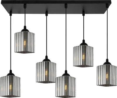 Produktbild von Hängeleuchte Riffle schwarz 6-flammig mit graphitfarbenen Würfelschirmen E27 – elegante Pendelleuchte für moderne Innenräume