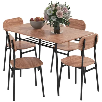Image de Ensemble de salle à manger HOMCOM 5 pièces, comprenant une table et 4 chaises, ainsi qu'une table de cuisine avec tablette
