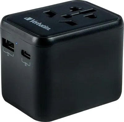 Immagine prodotto di Adattatore da viaggio Verbatim Eu/Uk/Us2Xusb-A/Usb-C Pd 20W Uta-02 Nero/Nero 49544