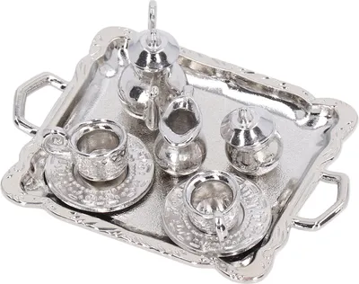 Image de Mini set de thé,Tasses de thé miniatures,Mini set de thé en métal,Tasses de thé pour maison de poupées,Théière jouet,Meubles de cuisine pour maison de poupées