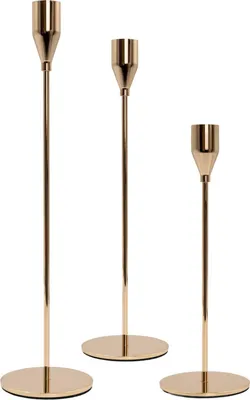 Produktbild von Intirilife Kerzenständer 3 Set  in Roségold Metall in Unterschiedlicher Größe- Kerzenhalter für Stabkerzen Hoch Kerze Stand 33/28/23cm Vintage Kerzen Ständer für Abendessen bei Kerzenlicht Dekoration