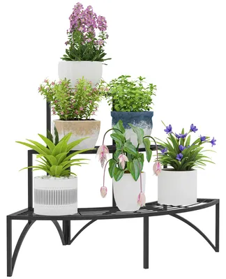 Produktbild von Eckpflanzenständer, Blumenständer mit 3 Ebenen, Metall, für drinnen und draußen, Blumentopfständer, Schwarz