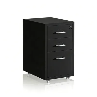 Produktbild von Relaxdays Rollcontainer, 3 Schubladen, HxBxT: 45,5 x 28 x 41 cm, abschließbar, Aktenschrank auf Rollen, Metall, schwarz