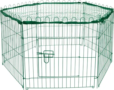 Produktbild von dobar 6-eckiges Freilaufgehege, Kaninchengehege aus Metall mit Nylon Netz für draußen winterfest, 112 x 98 x 56 cm, Grün