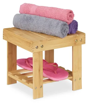 Image de Tabouret de salle de bain - Bambou - 24,5 x 25 x 27 cm - Jusqu'à 100 kg - Naturel