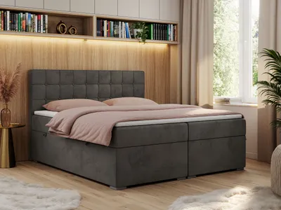 Produktbild von Boxspringbett, Doppelbett, Polsterbett mit Kopfstütze, Bettkasten - CARMEN - 160x200 - Dunkelgrau - Velvet - H3