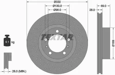Produktbild von TEXTAR Pro+ Bremsscheibe Vorne Rechts für PORSCHE 911 (997) 330mm 92279705