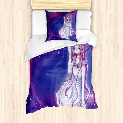 Produktbild von ABAKUHAUS Anime Mantele, Lila Anime Fairy sitzen, Milbensicher Allergiker geeignet mit Kissenbezügen, 135 cm x 200 cm - 80 x 80 cm, Lila-blau