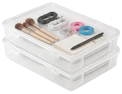 Image de Boîte de rangement avec couvercle, lot de 2, boîte pour documents A4, empilable, transparente, pour documents, journaux, photos, dossiers
