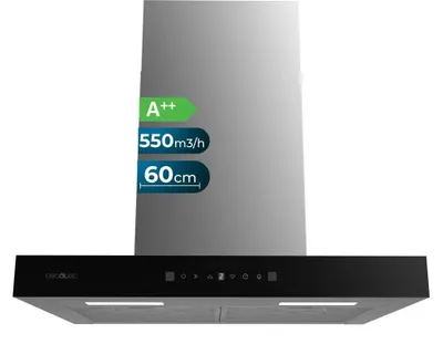 Image de Cecotec Hotte Aspirante Flux TT 605500 Noir Verre A++. 60 cm, 70W, Faible Consommation d'Énergie, Aspiration 550m3/h
