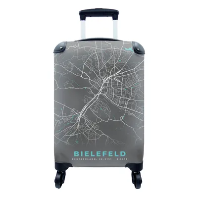 Produktbild von MuchoWow® Koffer Handgepäck Trolley Rollkoffer Kleine Reisekoffer mit 4 Rollen - Deutschland - Blau - Bielefeld - Stadtplan - Karte - Cabin Size < 55x40x23 cm & 55x40x20 cm - Fotokoffer - Kabinenkoffer - Boardgepäck - Reise-Box - Reisekoffer - Reisegepäck - Koffer mit Bild - Trolley für Kinder
