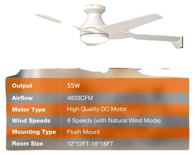 Obrázok produktu pre Stropný ventilátor, diaľkové ovládanie, 6 rýchlostí, 52 palcov, biely