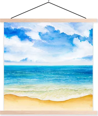 Produktbild von MuchoWow® Textilposter Strand - Meer - Himmel 120x120 cm mit holzfarbenen Rahmen - Textil-Poster