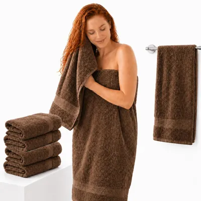 Produktbild von Komfortec 4er Duschtücher 70x140 cm Set aus 100% Baumwolle, 470g/m², Frottee, Weich, Braun