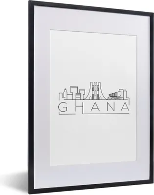 Produktbild von MuchoWow® MuchoWow® Gerahmtes Poster Skyline "Ghana" schwarz auf weiß 30x40 cm - Poster mit zchwarzem Bilderrahmen - Wandposter Schlafzimmer