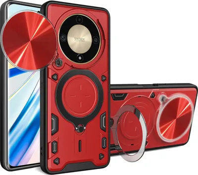 Immagine prodotto di Custodia per Honor X9b Custodia resistente a doppio strato con copertura della fotocamera e supporto ad anello Rosso