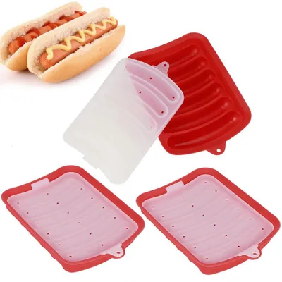 Silikon-Wurstform 3er-Pack, 6 Mulden, antihaftend, BPA-frei, Rot & Grün