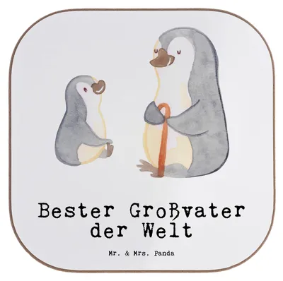 Produktbild von Mr. & Mrs. Panda Untersetzer für Gläser Pinguin Bester Großvater der Welt - Weiß - Geschenk, Coaster, Mitbringsel, Großeltern, Geburtstag, Opa, Geschenkidee, Tischschoner