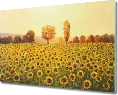 Produktbild von Coloray Herdabdeckplatte 80x52 cm Schneidebrett Kochplattenabdeckung Küchenbrett Hackbrett - Blumen Sonnenblumen Baum