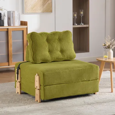 Productafbeelding van MODFU Klapstoel met corduroy bekleding, multifunctionele klapbank met slaapfunctie, loungestoel als gastbed en relaxstoel, groen