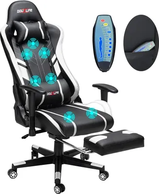 Zdjęcie produktu dla Fotel gamingowy, ergonomiczna konstrukcja, funkcja masażu, czarno-biały