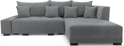 Produktbild von LaMasia Universal-Ecksofa Links und Rechts 3-Sitzer L-Ecksofa mit Schlaffunktion, Bettzeugablage, Grau