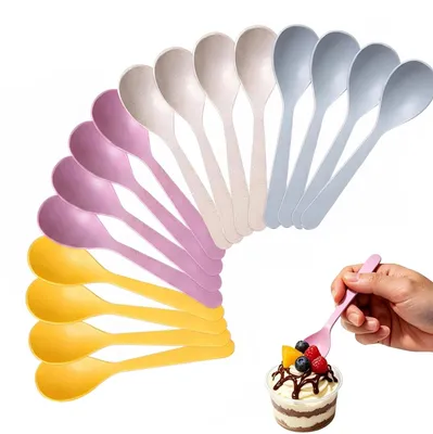 16 Kunststoff-Eierlöffel, 14 cm, Joghurtlöffel, 4 Farben
