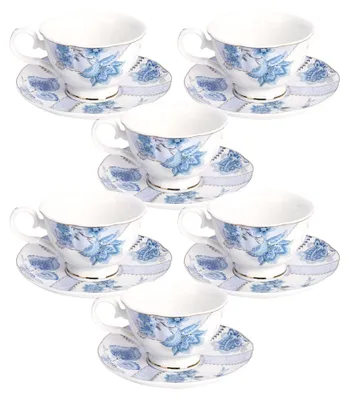 Produktbild von Set aus 6 Blumen Kaffeetassen mit Untertassen