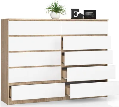 Produktbild von BDW Kommode, 10 Schubladen, viel Stauraum Wohnzimmer, Eiche Sonoma / Weiß