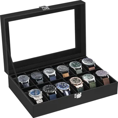 Produktbild von SONGMICS Uhrenbox Uhrenkasten, mit 12 Fächern, Glasdeckel, Geschenkidee