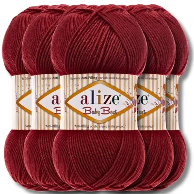 Imagen del producto de Alize 5x 100g Baby Best, hilo antibolitas, de color sólido, ideal para tejer a crochet o a dos agujas (color cereza | 390)