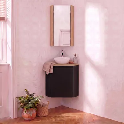 Image de Ensemble lave-mains SORRENTO d'angle avec vasque, robinet et armoire de toilette