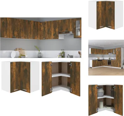 Obrázek produktu pro vidaXL Rohová nástěnná skříňka kouřový dub 57x57x60 cm materiál na bázi dřeva - Kuchyňské skříňky
