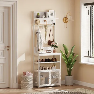 Productafbeelding van Kapstok - Wandkapstok - Staande Kapstok - Garderoberek - Kapstokhaak - Vrijstaand - 7 Haken - Smal Design