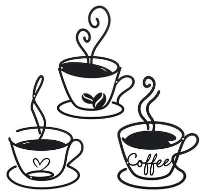 3er-Set Wanddeko Kaffeetassen aus Metall, modern