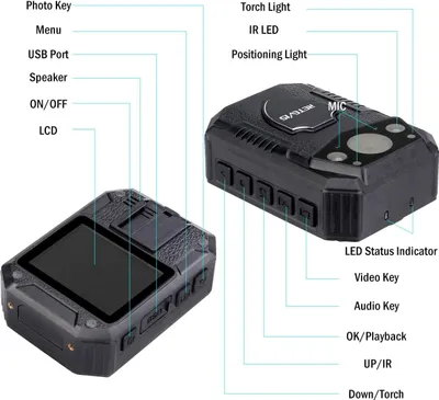 Obrázek produktu pro Retevis RT77 Body Camera Mini HD 1080P 21MP Policejní kamera Nositelná videokamera 150° zorné pole Zabezpečení IR noční vidění Detekce pohybu 2650mAh (16GB)