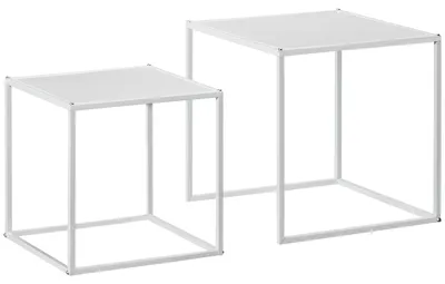 Produktbild von Beistelltisch-Set, moderne Satztische, platzsparend, stabiler Stahlrahmen, Weiß