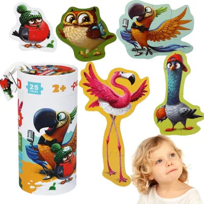 Produktbild von 5-in-1 Vögel Puzzle 20 Teile Tiere Puzzle Set Box mit Griff