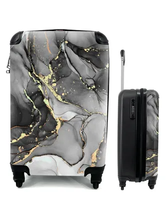 Produktbild von MuchoWow® Koffer Handgepäck Trolley Rollkoffer Kleine Reisekoffer mit 4 Rollen - Marmor - Schwarz - Gold - Grau - Cabin Size < 55x40x23 cm & 55x40x20 cm - Fotokoffer - Kabinenkoffer - Boardgepäck - Reise-Box - Reisekoffer - Reisegepäck - Koffer mit Bild - Trolley für Kinder