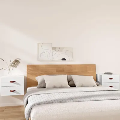 Image de Tables de chevet murales, lot de 2, blanches, 50x36x40 cm, à fixer au mur avec un tiroir coulissant